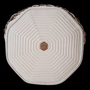 RARE Vintage Revillon French White Octagon Quilted Leather Antique Handbag